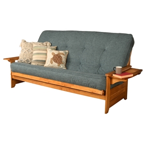 kodiak furniture phoenix queen-size butternut wood futon-aqua blue mattress