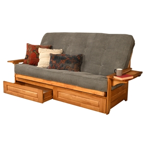 kodiak furniture phoenix queen butternut wood storage futon- gray mattress