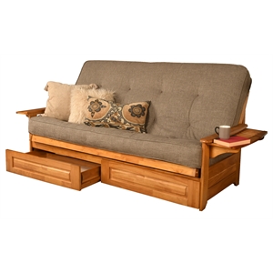 kodiak furniture phoenix queen butternut wood storage futon-linen stone mattress