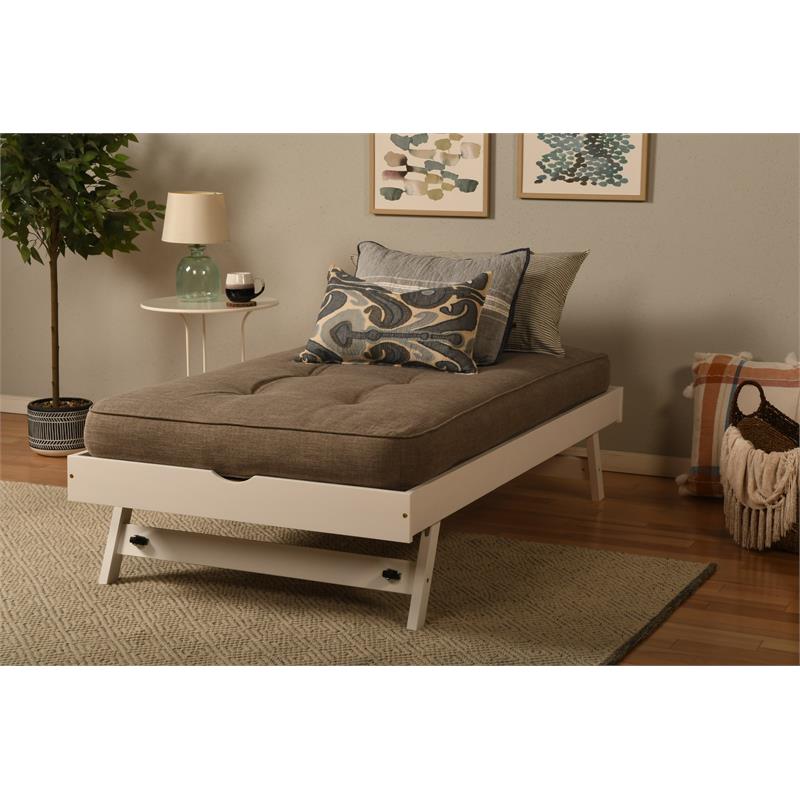 Kodiak Furniture Boho Wood Pop Up Bed in White with Linen Stone Mattress