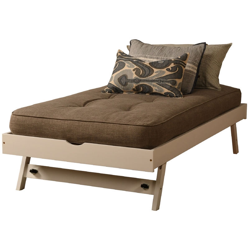 Kodiak Furniture Boho Wood Pop Up Bed in White with Linen Stone Mattress
