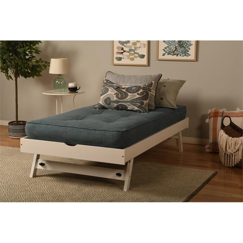 Kodiak Furniture Boho Wood Pop Up Bed in White with Linen Aqua Mattress