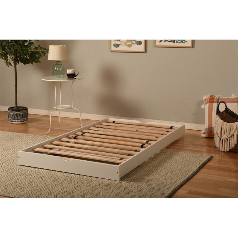 Kodiak Furniture Boho Wood Pop Up Bed in White with Linen Aqua Mattress