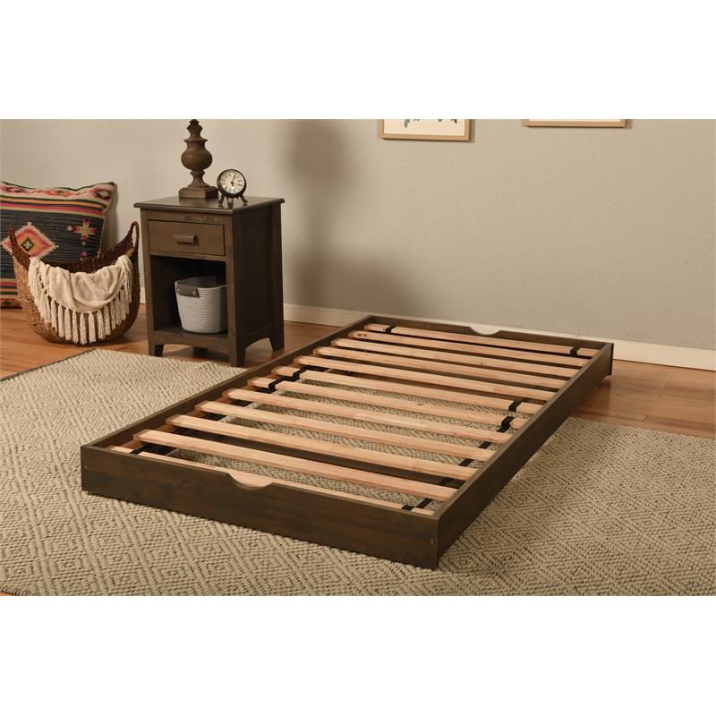 Boho Wood Pop Up Bed in Brown Finish with Tray-Mattress Not Included