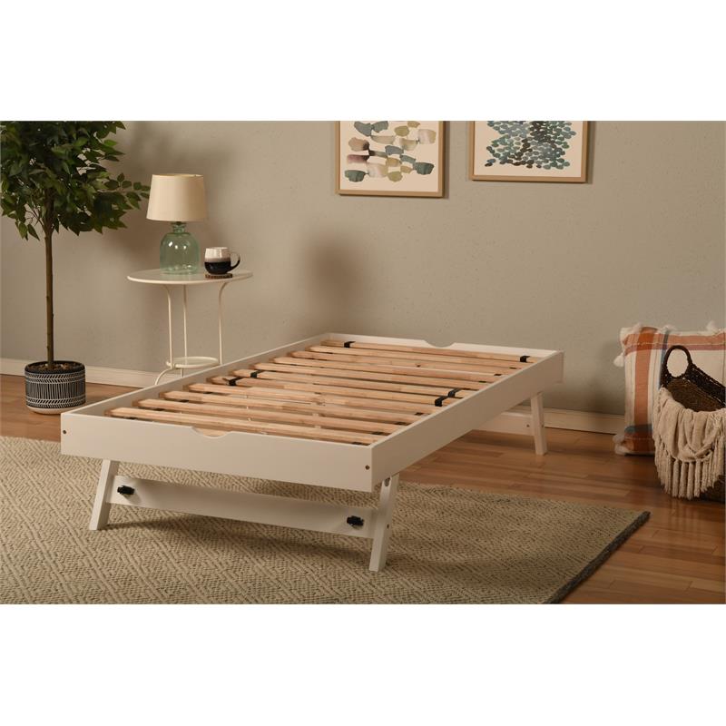 Boho Wood Solid Wood Pop Up Bed with White Frame-Mattress Not Included