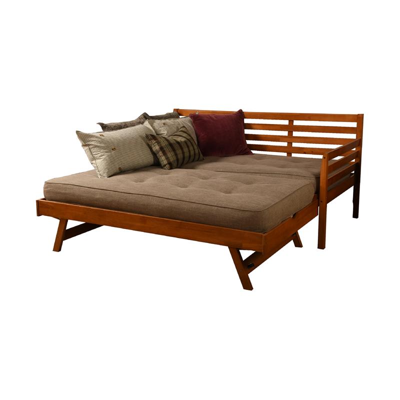 Kodiak Furniture Boho Wood Daybed/Pop Up Bed in Barbados Brown with Mattress
