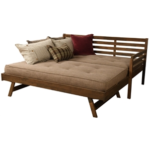 kodiak furniture boho wood daybed and pop up bed in walnut brown with mattress