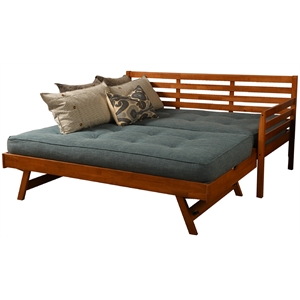 kodiak furniture boho wood daybed/pop up bed in barbados brown w/ linen mattress