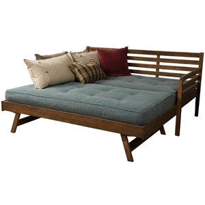 kodiak furniture boho wood daybed/pop up bed in walnut brown w/ linen mattress