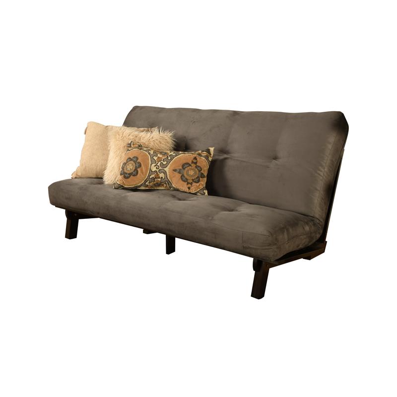 Kodiak Furniture Carson Wood Futon in Java Brown Finish with Suede Gray Mattress