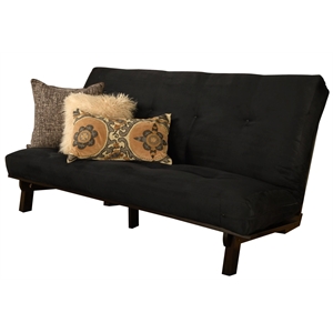 kodiak furniture carson wood futon in java brown finish w/ suede black mattress