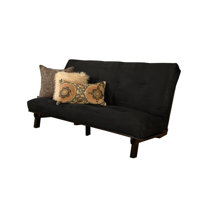 Kodiak Furniture Carson Wood Futon in Java Brown Finish w/ Suede Black Mattress