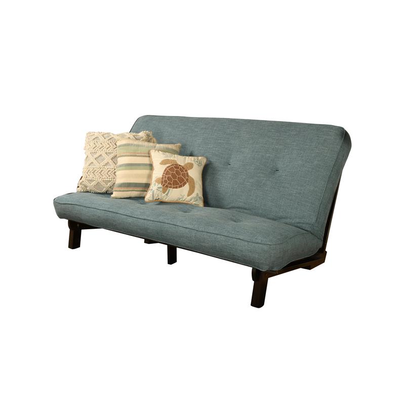 Kodiak Furniture Carson Wood Futon in Java Brown Finish with Linen Aqua Mattress