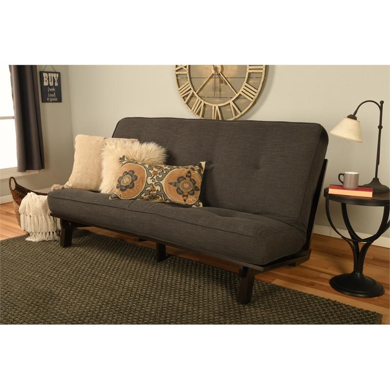 Kodiak Furniture Carson Wood Futon in Java Brown Finish w/Charcoal Gray Mattress