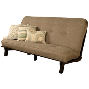 kodiak furniture carson wood futon in java brown finish w/ linen stone mattress