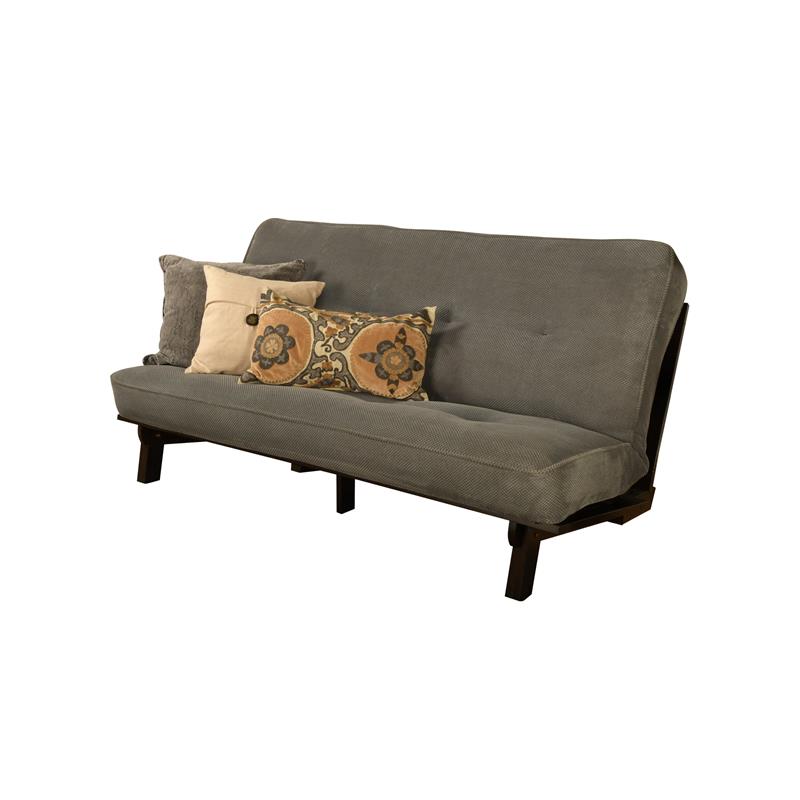 Kodiak Furniture Carson Wood Futon in Java Brown with Marmont Thunder Mattress