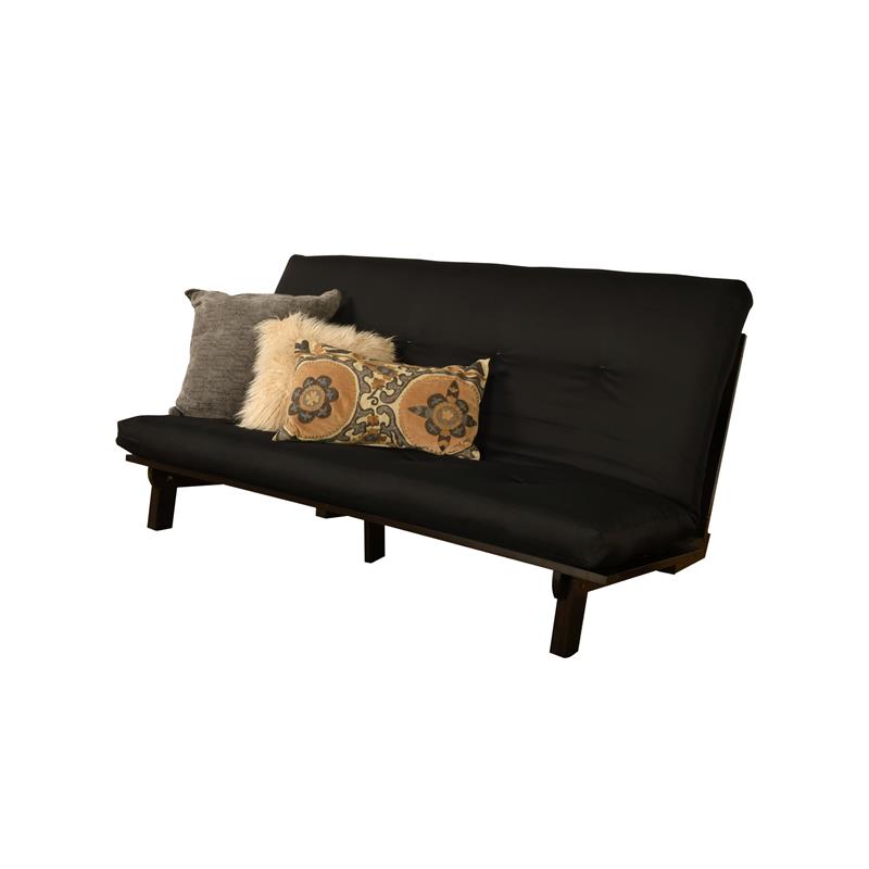 Kodiak Furniture Carson Wood Futon in Java Brown Finish w/ Twill Black Mattress