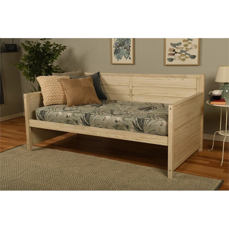 Kodiak Furniture Marisa Wood Daybed in Weathered White with Mattress