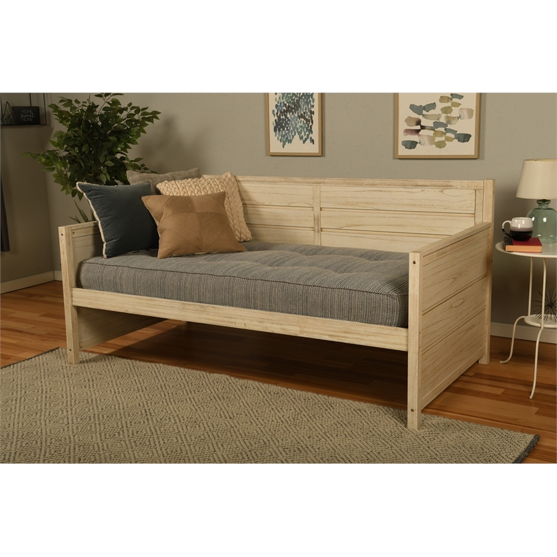 Kodiak Furniture Marisa Wood Daybed in Weathered White with Mattress