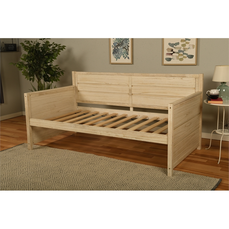 Kodiak Furniture Marisa Wood Daybed in Weathered White with Mattress
