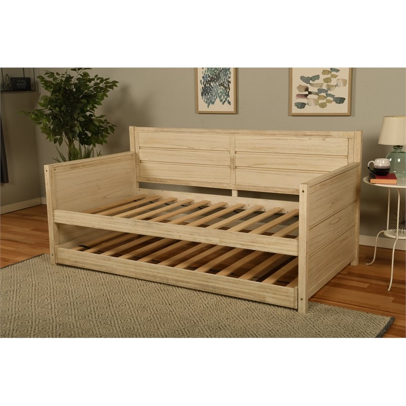 Kodiak Furniture Marisa Wood Daybed w/ Trundle in Weathered White w/ Mattresses