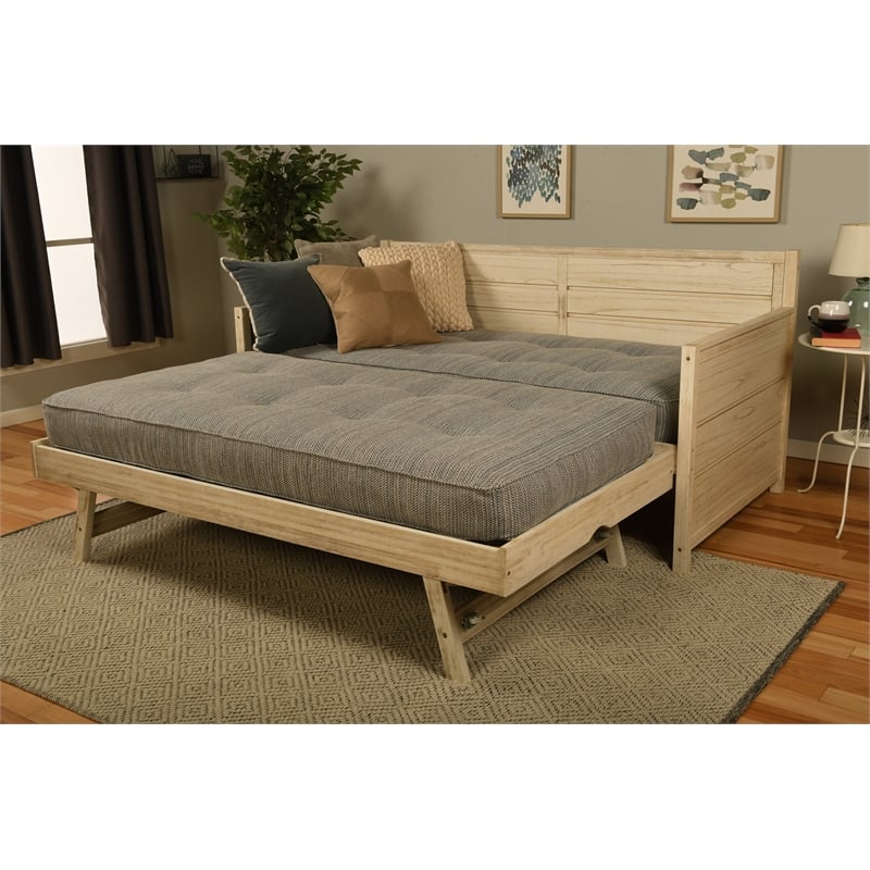 Kodiak Furniture Marisa Wood Daybed w/ Trundle in Weathered White w/ Mattresses