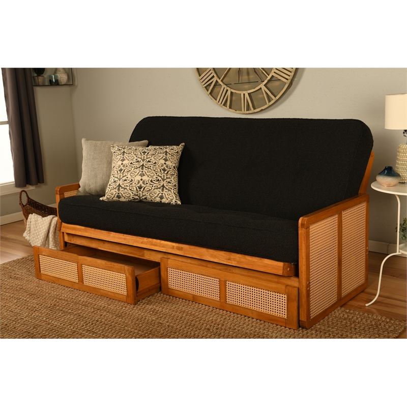 Kodiak Furniture Westport Full-size Wood Futon Set w/ Storage and Black Mattress