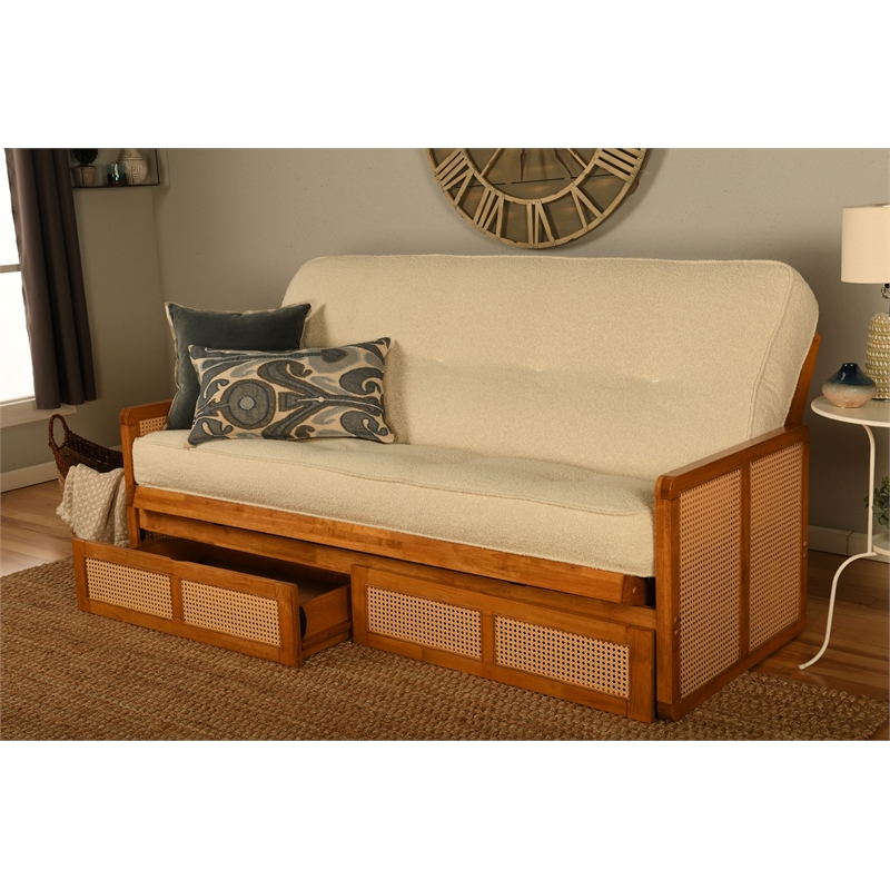 Kodiak Furniture Westport Full-size Wood Futon Set w/ Storage and Cream Mattress