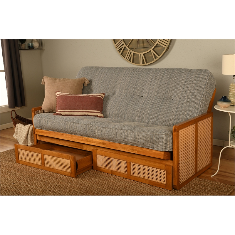 Kodiak Furniture Westport Full Wood Futon Set w/ Storage & Seaport Blue Mattress