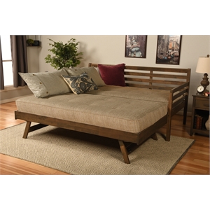 Kodiak Furniture Boho Wood Daybed/Pop Up Bed in Walnut Brown w/ Brown Mattresses
