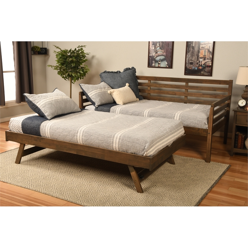 Kodiak Furniture Boho Wood Daybed/Pop Up in Walnut Brown w/ Floral Mattresses