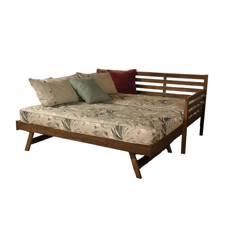 Kodiak Furniture Boho Wood Daybed/Pop Up in Walnut Brown w/ Floral Mattresses