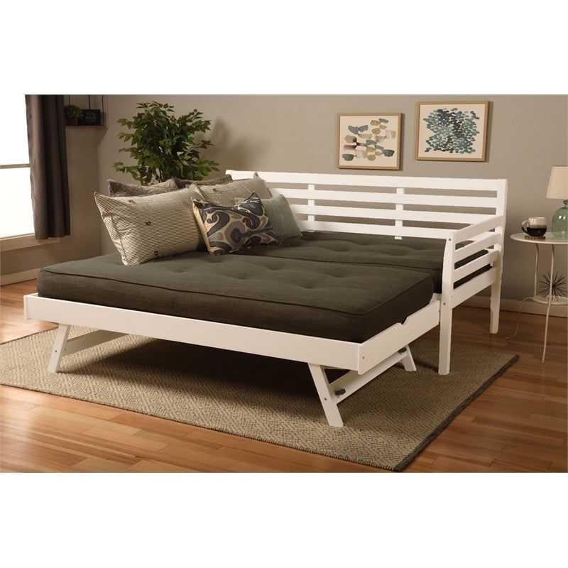 Kodiak Furniture Boho Wood Daybed/Pop Up Bed in White with Linen Mattresses