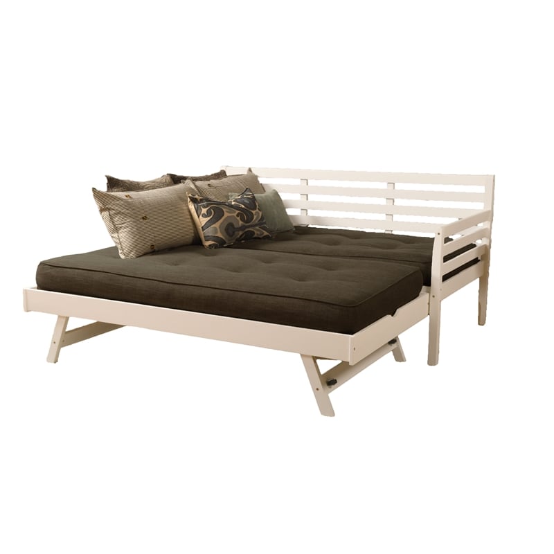 Kodiak Furniture Boho Wood Daybed/Pop Up Bed in White with Linen Mattresses