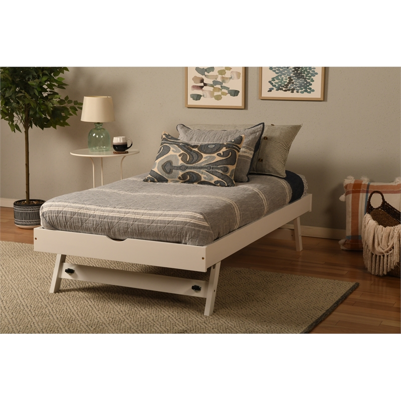 Kodiak Furniture Boho Wood Daybed/Pop Up Bed in White with Linen Mattresses