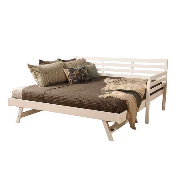 Kodiak Furniture Boho Wood Daybed/Pop Up Bed in White with Linen Mattresses