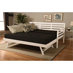 Kodiak Furniture Boho Wood Daybed/Pop Up Bed in White with Black Mattresses