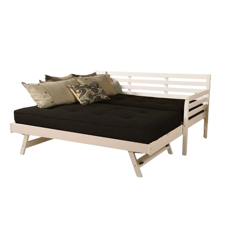 Kodiak Furniture Boho Wood Daybed/Pop Up Bed in White with Black Mattresses