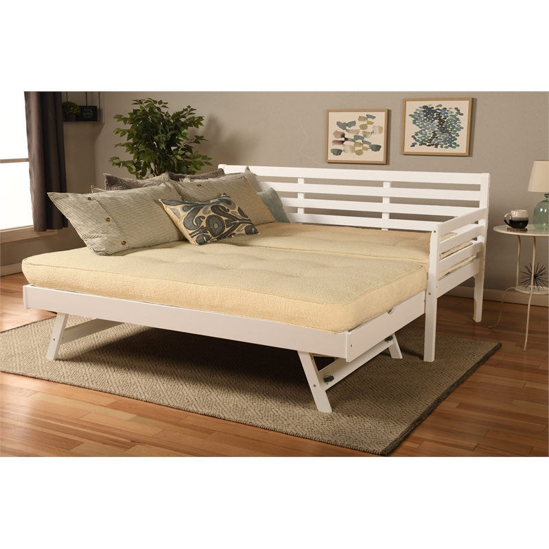 Kodiak Furniture Boho Wood Daybed/Pop Up Bed in White with Cream Mattresses