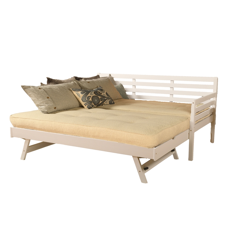 Kodiak Furniture Boho Wood Daybed/Pop Up Bed in White with Cream Mattresses