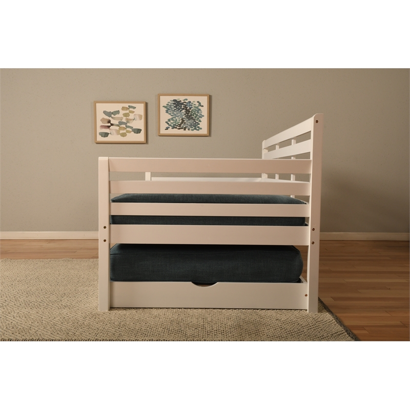 Kodiak Furniture Boho Wood Daybed/Pop Up Bed in White with Cream Mattresses