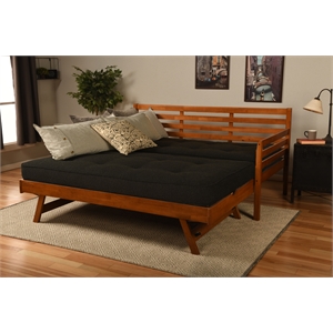 Kodiak Furniture Boho Wood Daybed/Pop Up in Barbados Brown w/ Black Mattresses