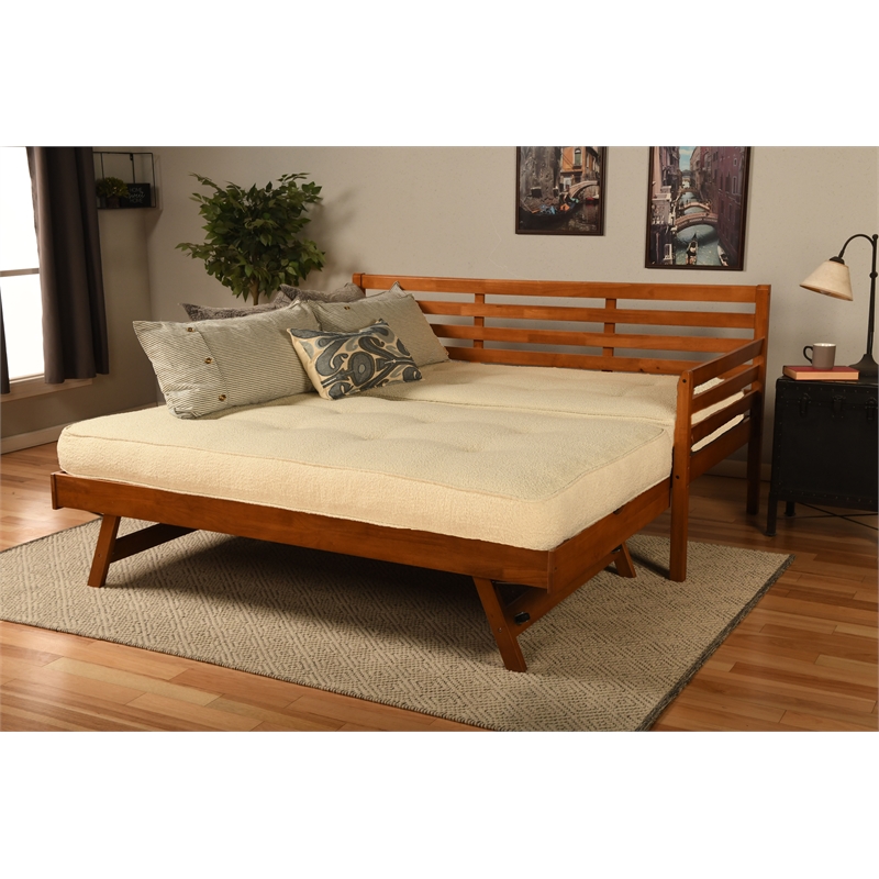 Kodiak Furniture Boho Wood Daybed/Pop Up in Barbados Brown w/ Cream Mattresses