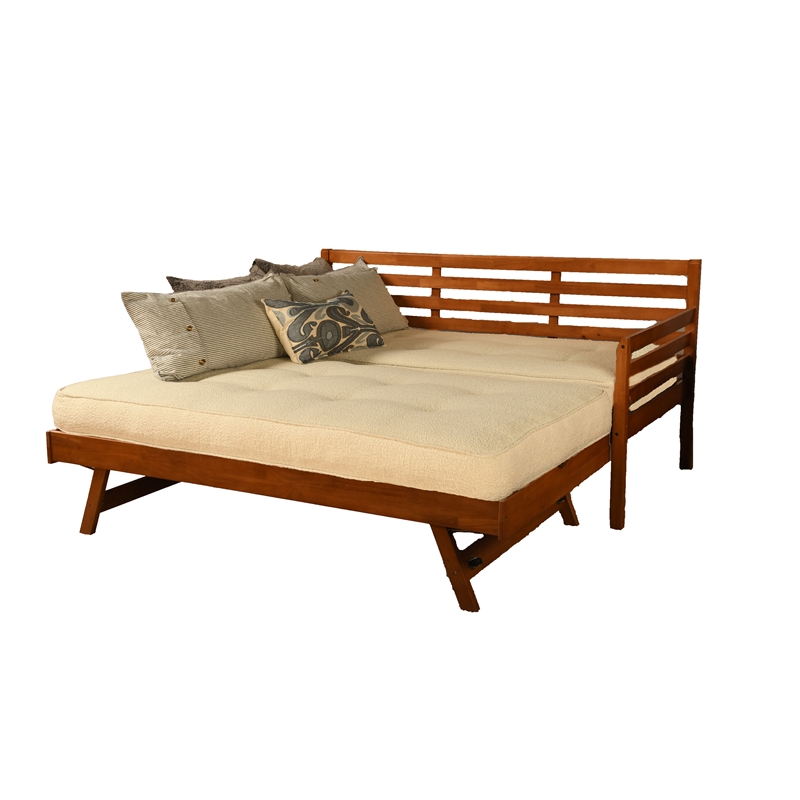 Kodiak Furniture Boho Wood Daybed/Pop Up in Barbados Brown w/ Cream Mattresses