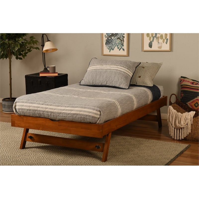 Kodiak Furniture Boho Wood Daybed/Pop Up in Barbados Brown w/ Cream Mattresses