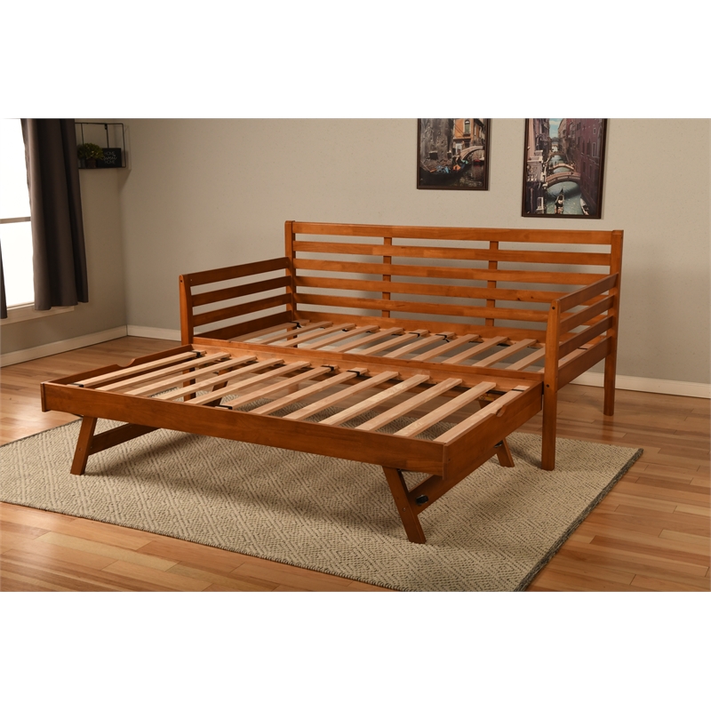 Kodiak Furniture Boho Wood Daybed/Pop Up in Barbados Brown w/ Cream Mattresses