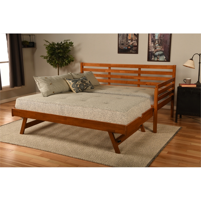 Kodiak Furniture Boho Wood Daybed/Pop Up in Barbados Brown w/ Gray Mattresses