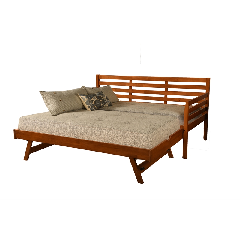 Kodiak Furniture Boho Wood Daybed/Pop Up in Barbados Brown w/ Gray Mattresses