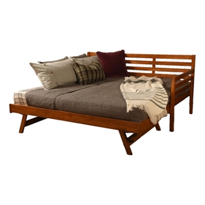 kodiak furniture boho wood daybed/pop up in barbados brown w/ blue mattresses