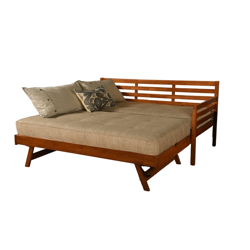 Kodiak Furniture Boho Wood Daybed/Pop Up in Barbados Brown w/ Brown Mattresses